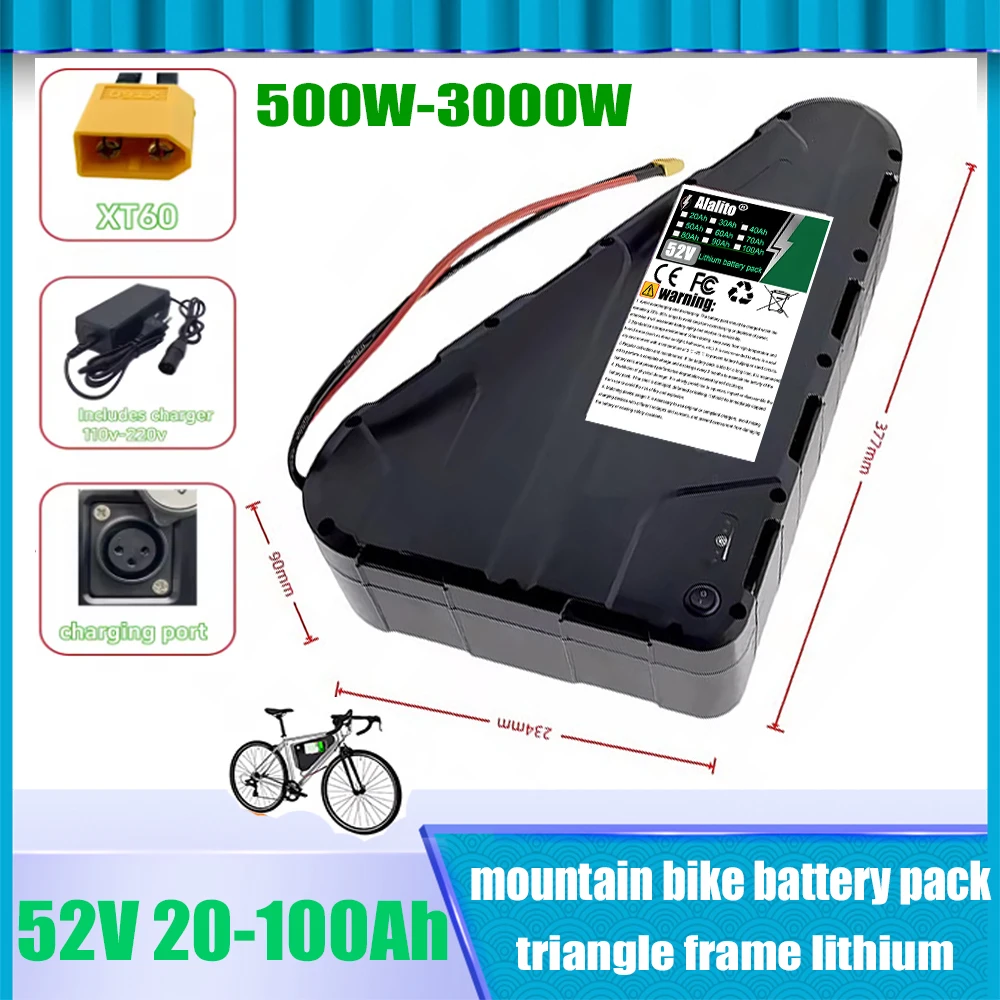 

Air freight fast transportation 52V 20-100AH safe lithium battery | 40AH BMS | complete charger | free magic tape