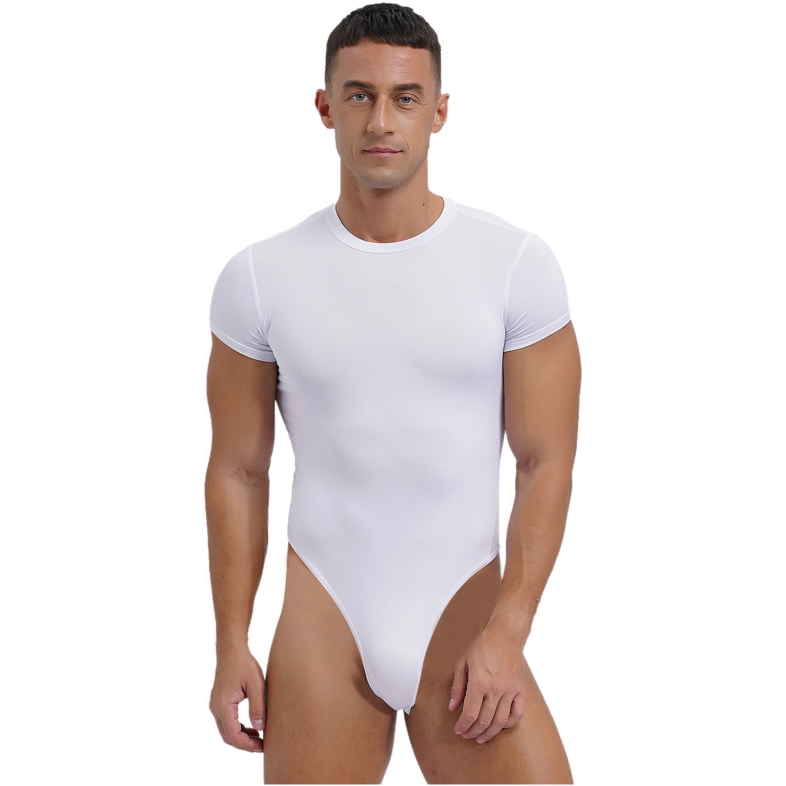 Mens Lingerie One-piece Wrestling Singlet Men Shapers Short Sleeve Buttoned Crotch Pajamas Solid Color T-shirt Bodysuit Tops