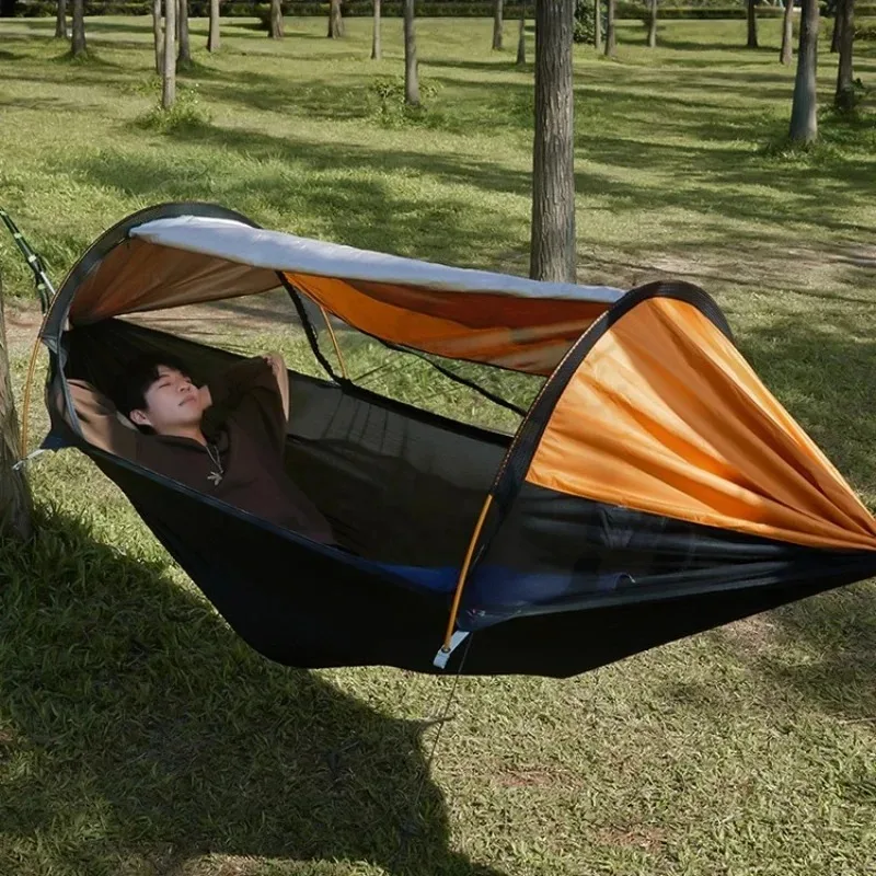 Hammock outdoor with mosquito net  sunscreen  sunshade anti-rollover double  self-    -mosquito swing