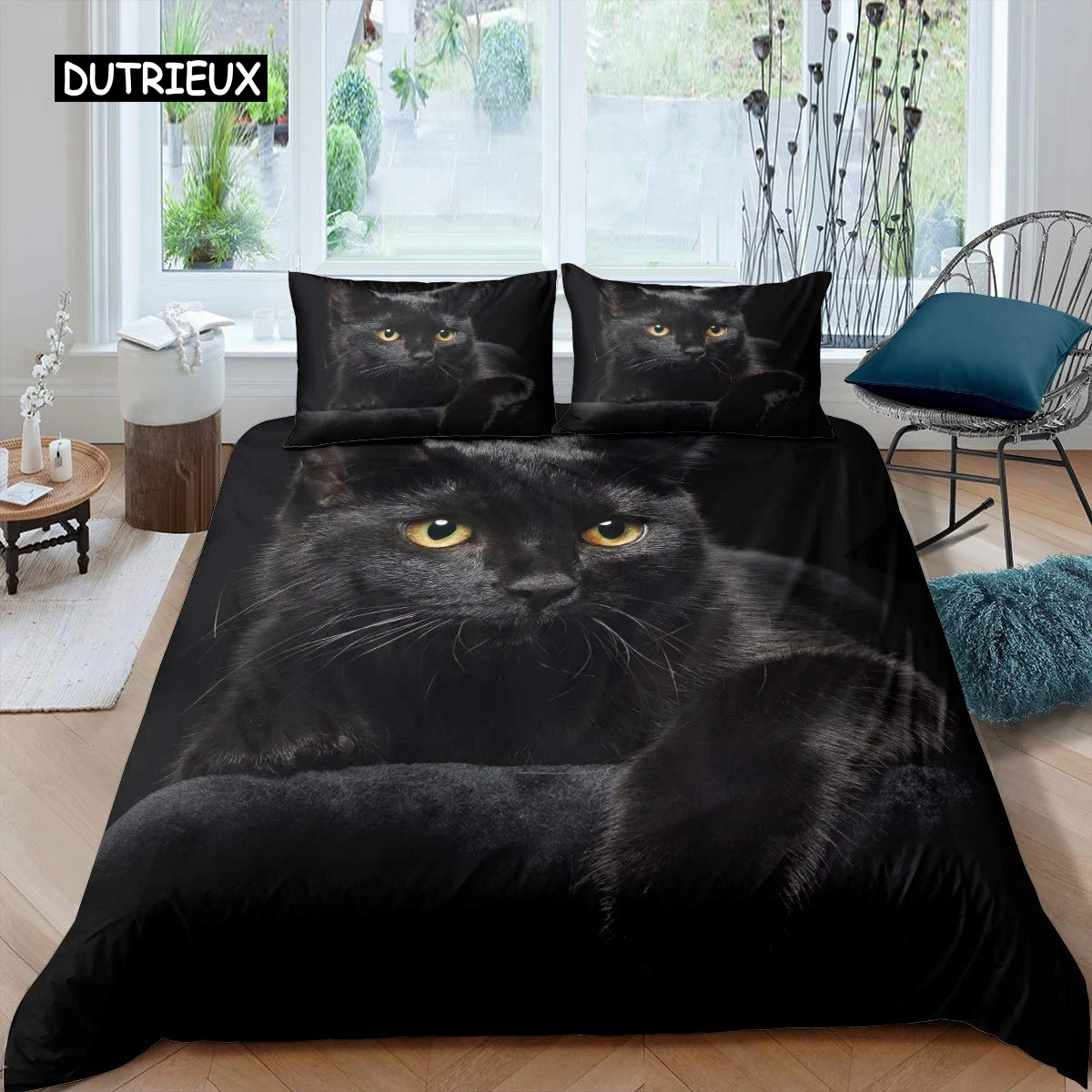 

Cat Duvet Cover Set Pet Cats Pattern Twin Bedding Set Cute Kitten for Boys Polyester Mysterious Black Cat King Size Quilt Cover