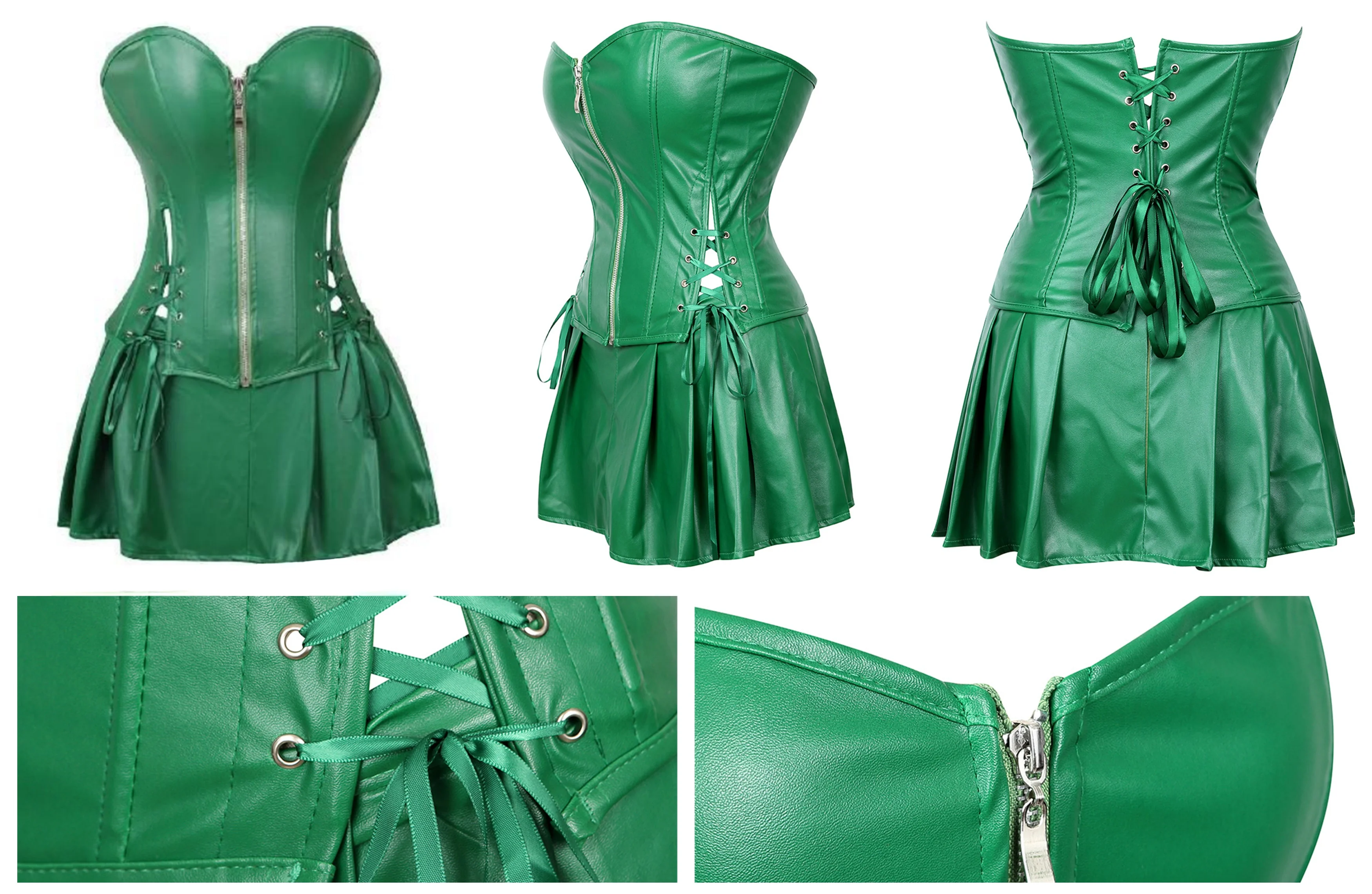 Sexy Leder Korsetts Rock Set Overbust Burlesque Zipper Gothic Punk Bustier Frauen Steampunk Lace Up Korsett Kleid Plus Größe – Detail 11