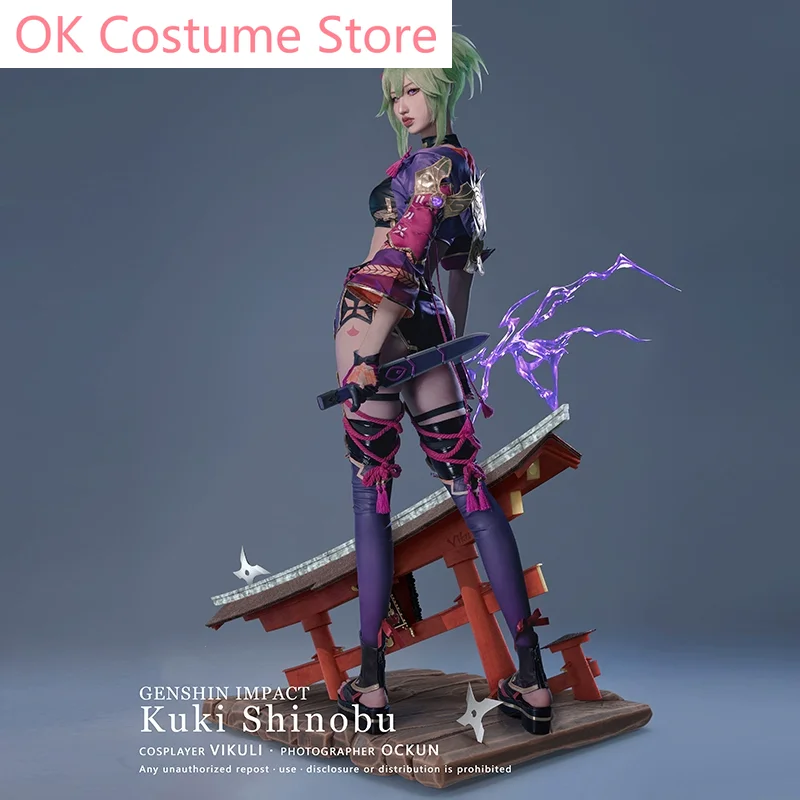 Genshin Impact Kuki Shinobu Cosplay Traje para Senhoras, Traje de Jogo Cos, Uniforme de Festa Anime, Halloween Play Role