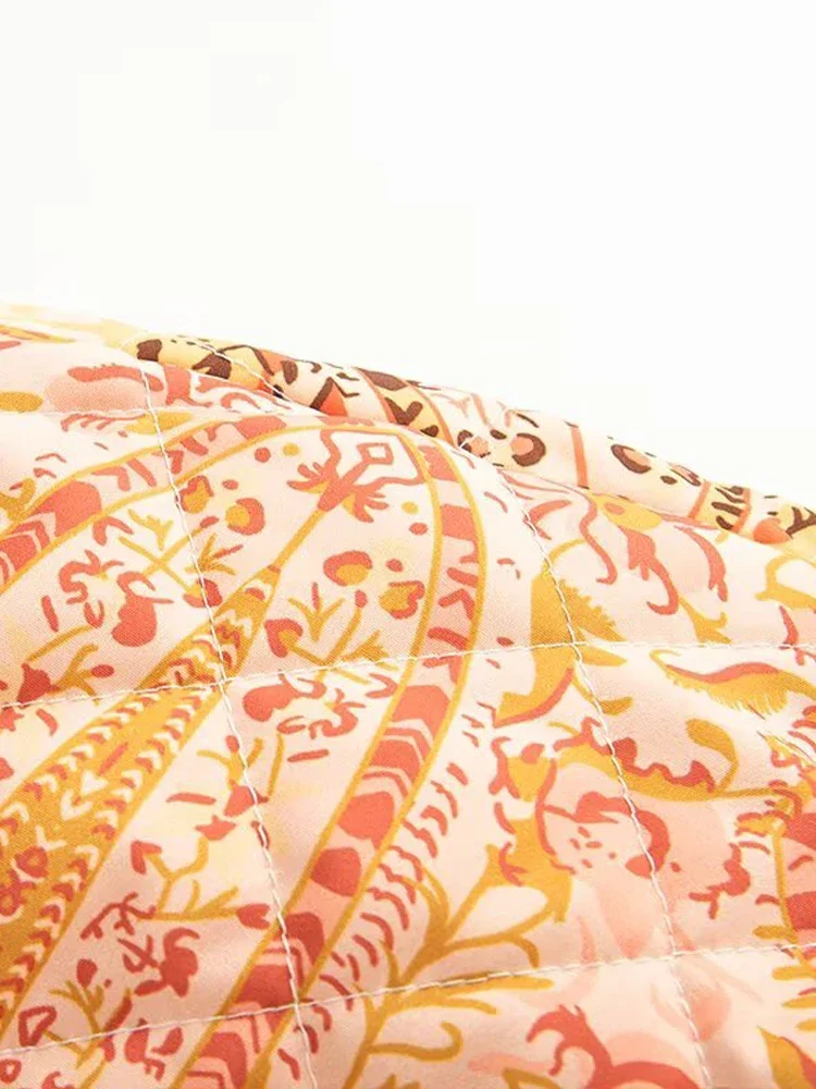 European and American autumn and winter new women's loose versatile stand-up collar positioning printed cotton coat