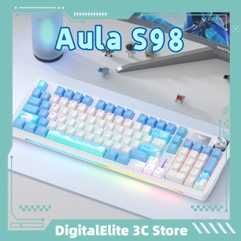 Aula S98 Side Carved Mechanical Keyboard Customized The Third Mock Examination E-sports Game Keyboard Multi Device Adaptation