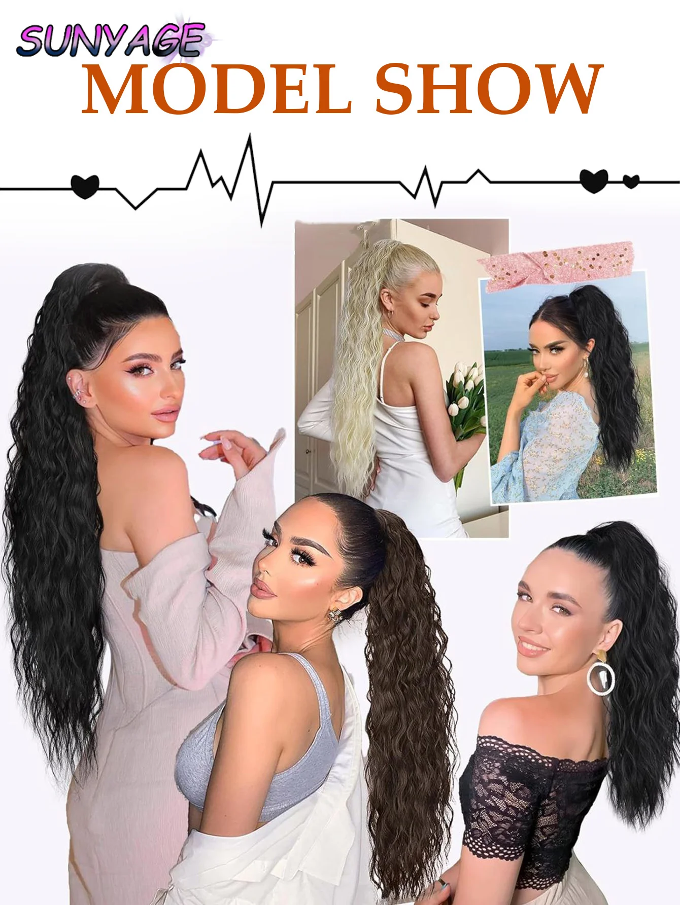 Synthetische Schachtelhalmverlängerung, Schachtelhalm-Haarverlängerungen mit gewellter und lockiger Spitze für Frauen, mit Schachtelhalm-Clip für die tägliche Party