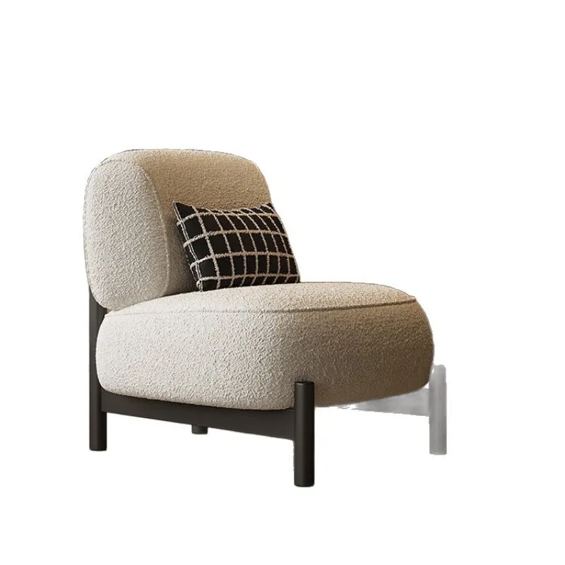 Cream Style Lamb Wool Lazy Sofa Chair Minimalist Luxury Leisure Recliner Japanese Style Single Seat for Small Space Home