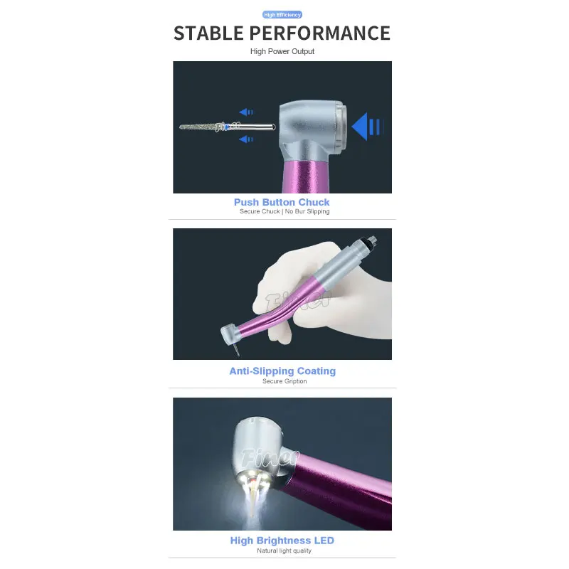 ทันตกรรม LED ความเร็วสูงสีสัน Handpiece Air Turbine พร้อม LED เครื่องกําเนิดไฟฟ้า PUSH ปุ่มหมุนสูงทันตกรรม Turbine TIP LIGHT