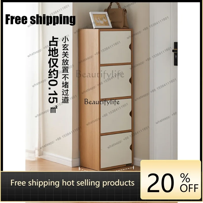 JJ Shoe cabinet storage cabinet integrated against the wall Household small narrow door Multilayer porch storage
