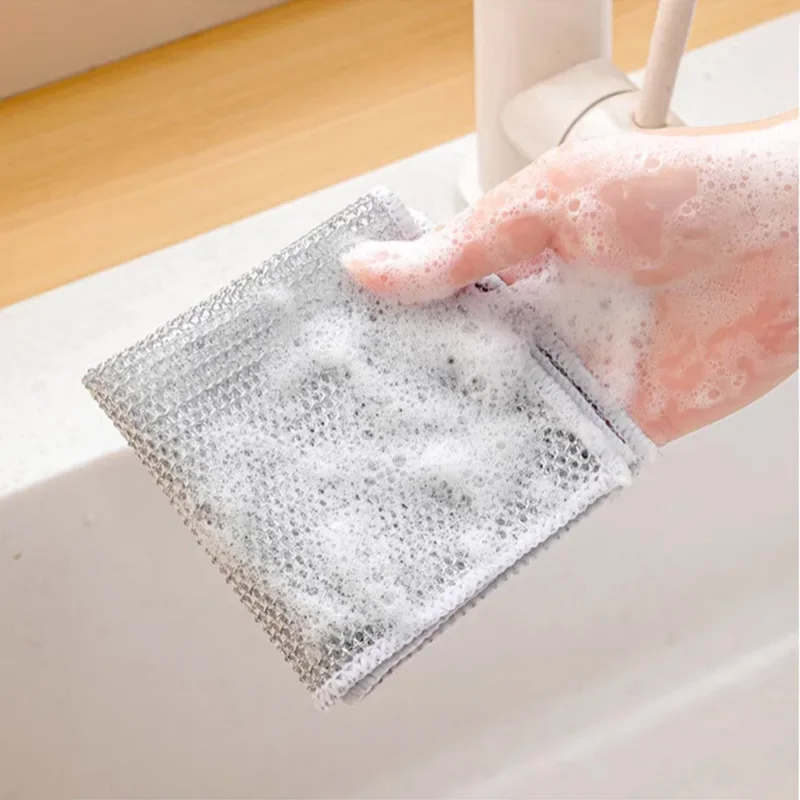 20CM Magic Cleaning Cloth Thickened Double -sided Metal Steel Wire Rags Kitchen Pot Dish Pan Washdishing Cloths Towel Clean Tool