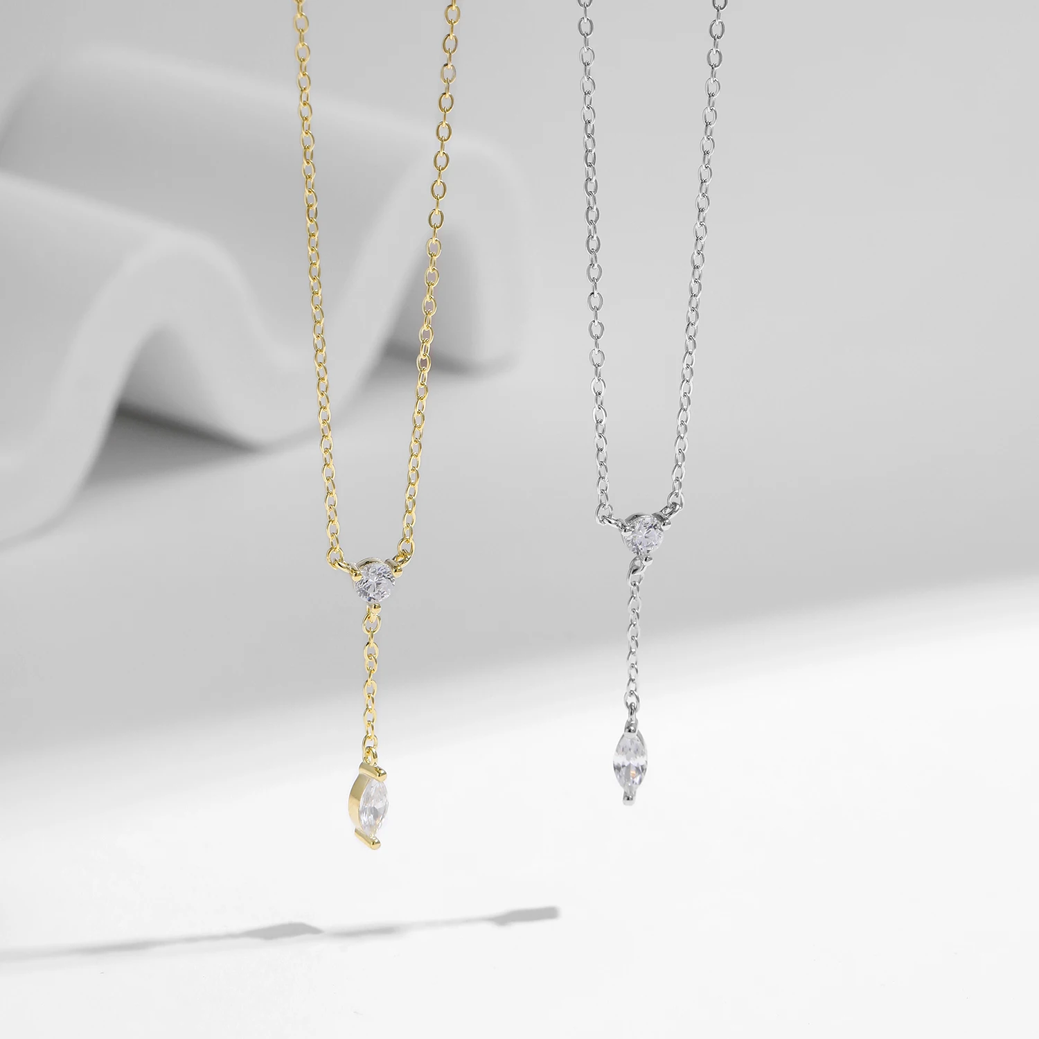 MODIAN 925 Sterling Silver Dainty Y Shape Round & Rhombic Fashion Wisiorek Naszyjnik Dla Kobiet Łańcuch Naszyjnik Modna Biżuteria Prezent — zdjęcie 6