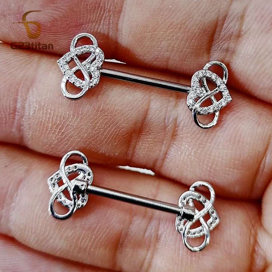 G23titan 2pcs Infinity Love Heart Nipple Piercing Ring 14G Surgical Titanium Barbell Industrial Earring Men Women Body Jewelry