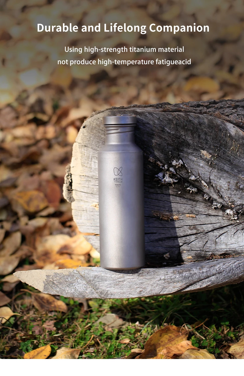 KEITH Sportflasche aus reinem Titan, ultraleicht, tragbar, auslaufsicher, mit Aufbewahrungstasche für Outdoor-Camping, Wandern, Fitness – Detail 6