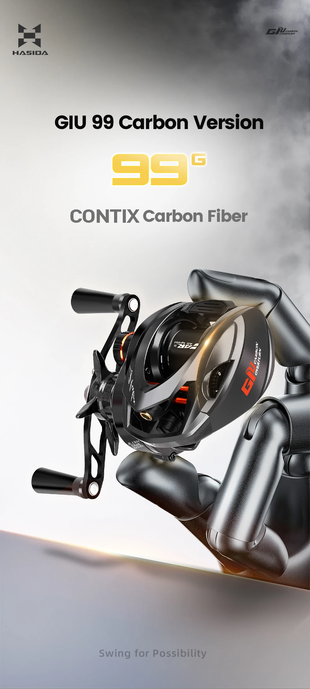 HASIDA Giu 99 Carbon BFS Baitcasting-Angelrolle NMB SIC BB 3D Dynamische Aufhängung Magnetische Bremse 8.1:1 Übersetzung 4KG Bremskraft – Detail 2