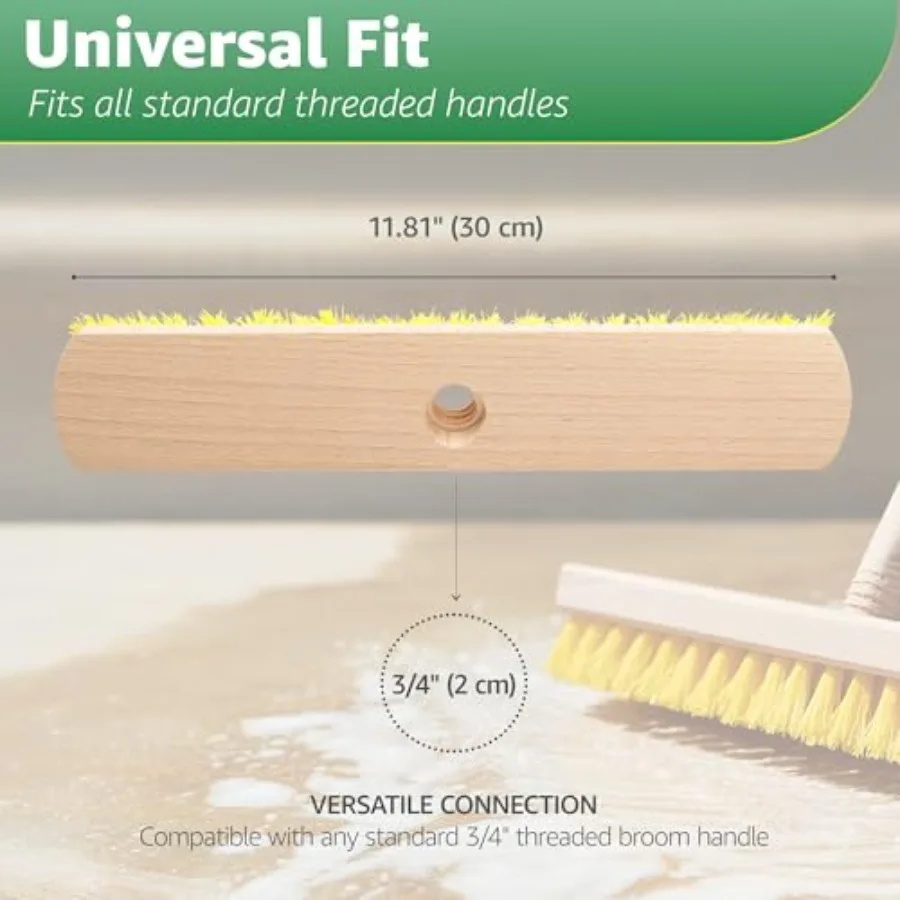 Deck Scrub Brush Head - Deck Brush for Scrubbing Heavy Duty, Scrub Broom Head with Hard Nylon Bristles, Concrete Brush, Outdoor