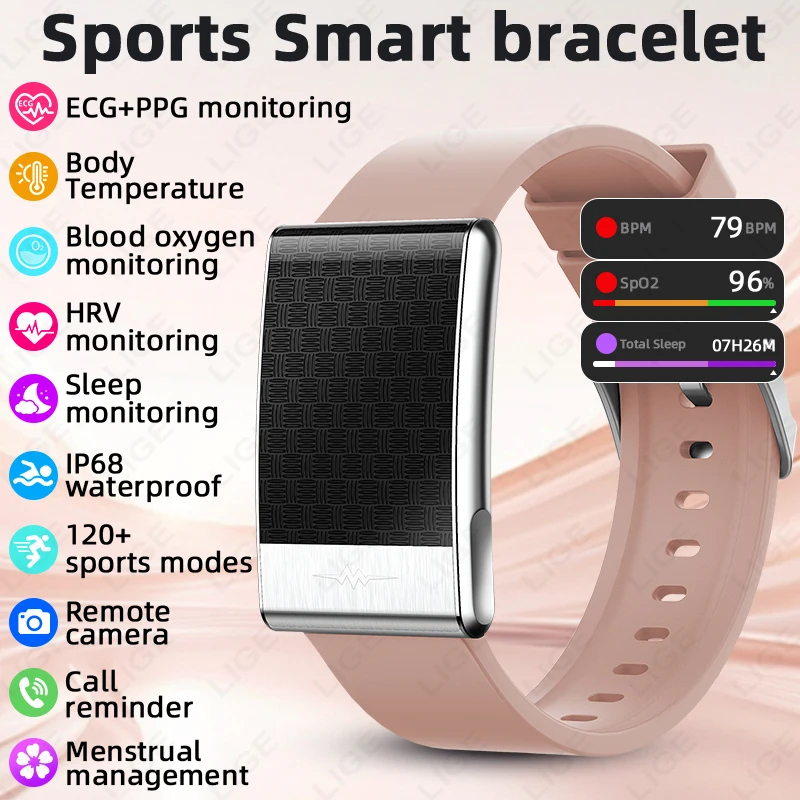 

LIGE 2026 НОВЫЙ смарт-браслет без экрана ЭКГ + PPG HRV Температура тела. Мониторинг спортивного сна, напоминание о вызове, водонепроницаемые умные часы