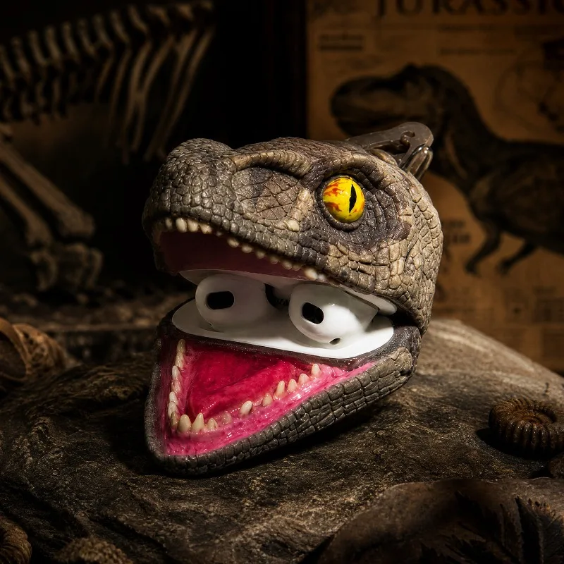 3D Dinosaur Earbud Case, Shockproof Full‑Cover Shell with Keychain, Funny Bluetooth Earphone Protective Cover Accessory
