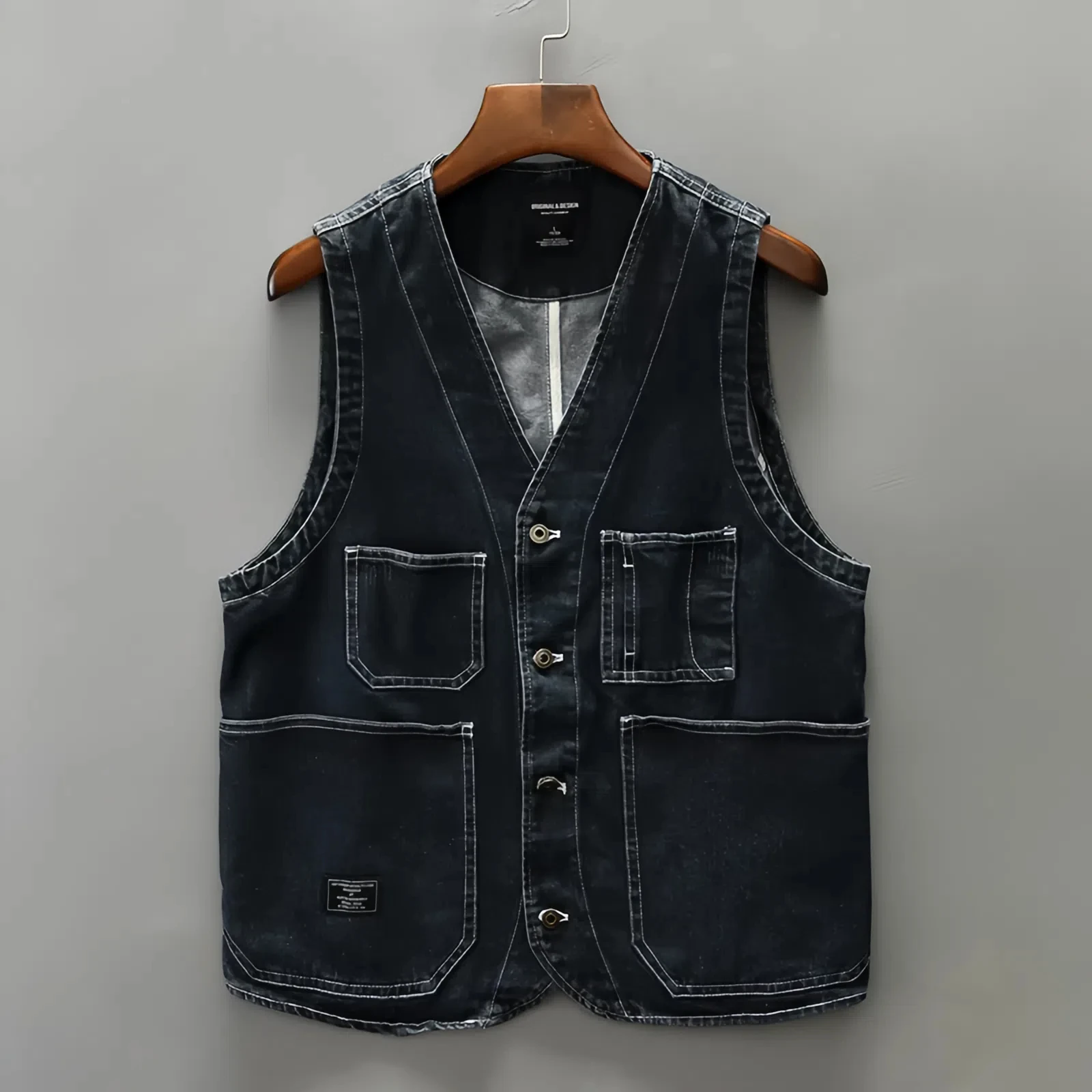 Autumn new men's retro cargo denim vest all sleeveless coat handsome V-neck vest vest