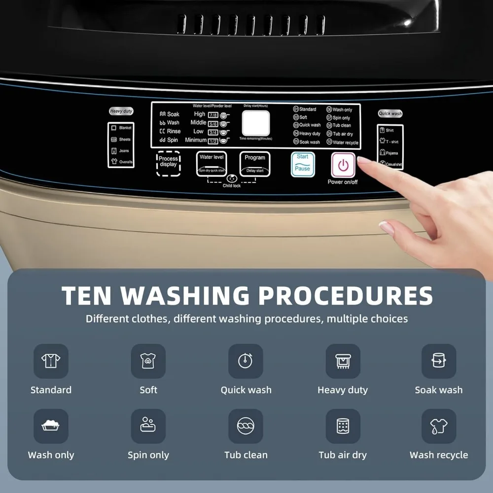 Full Automatic Washing Machine,17.7 lbs with Drain Pump,10 Wash Programs 8 Water Levels,for Dorm Apartment RV  Washing Machines