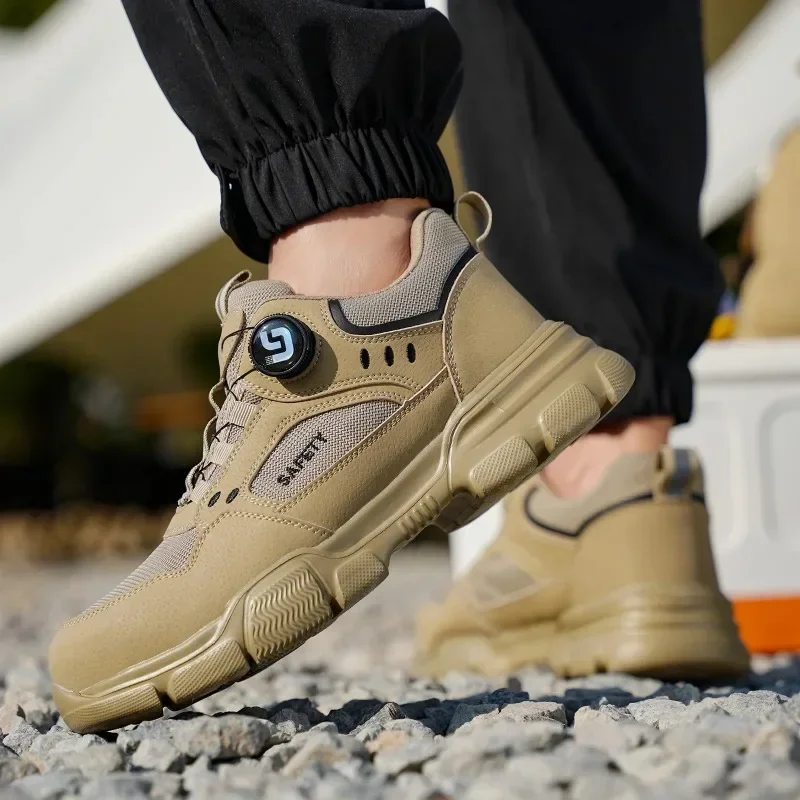 通気性のある軽量メンズ安全靴 スチール製つま先キャップ 通気性のある耐衝撃性 軽量で快適な耐パンク性