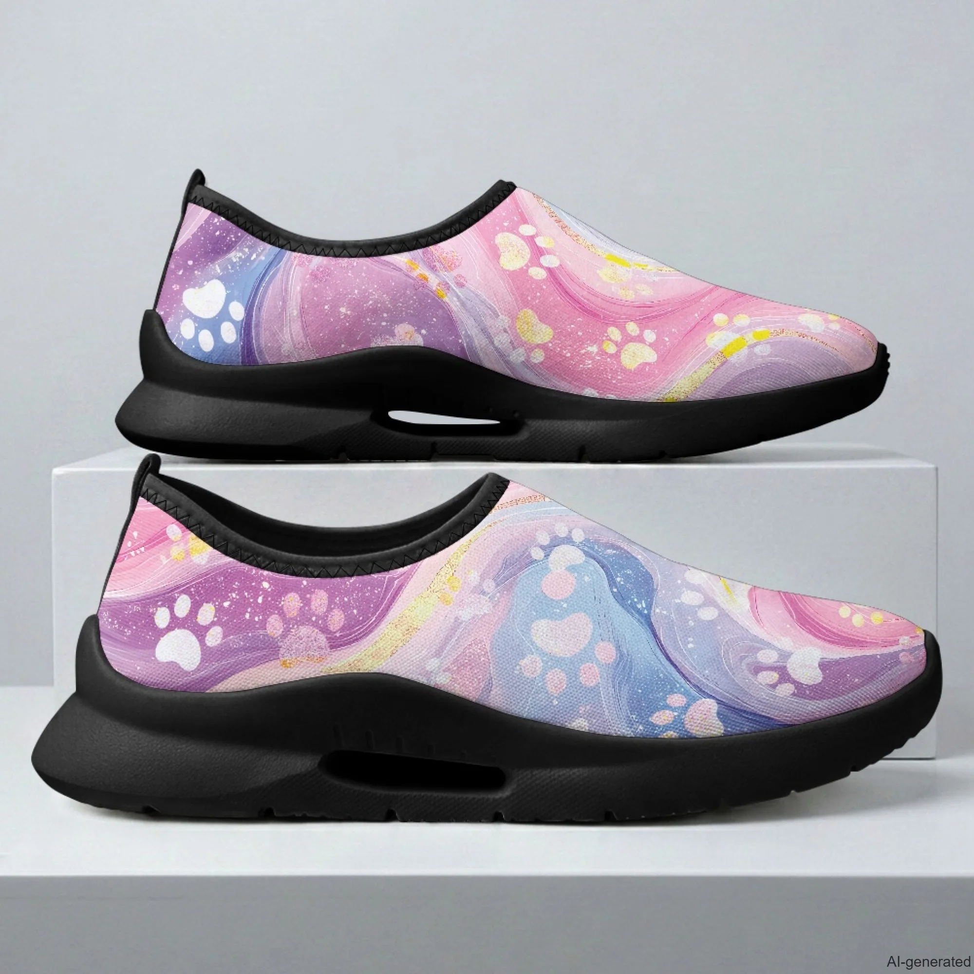 XIXIRIMIDO Mens Casual Shoes Slip On Walking Sneakers Women Gym Workout Shoes Dog Paws Marble Print Breathable Mesh Shoes 35-48