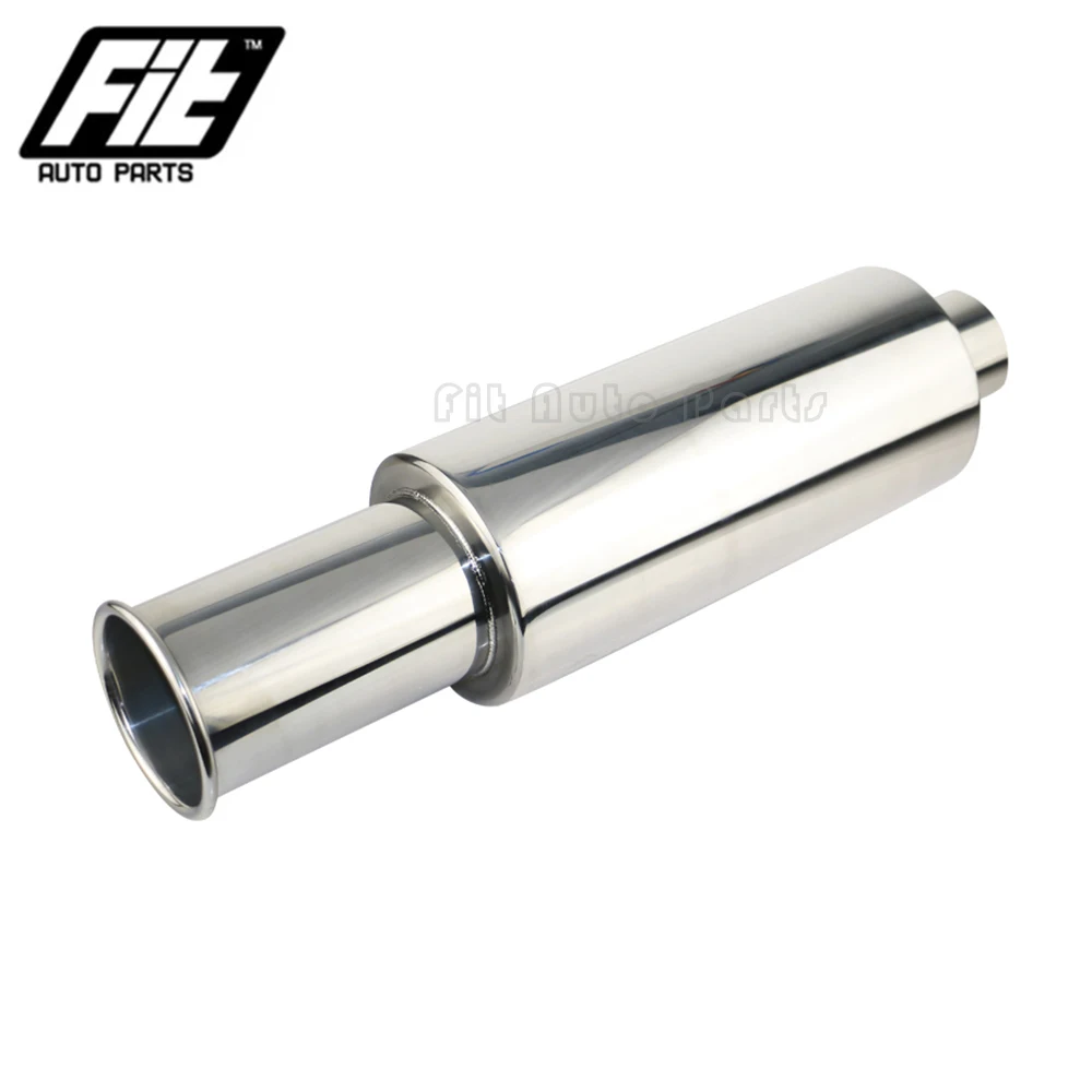 Exhaust Muffler Pipe 63mm Universal Racing Muffler 102mm Rolled Outlet Stainless Steel for Car