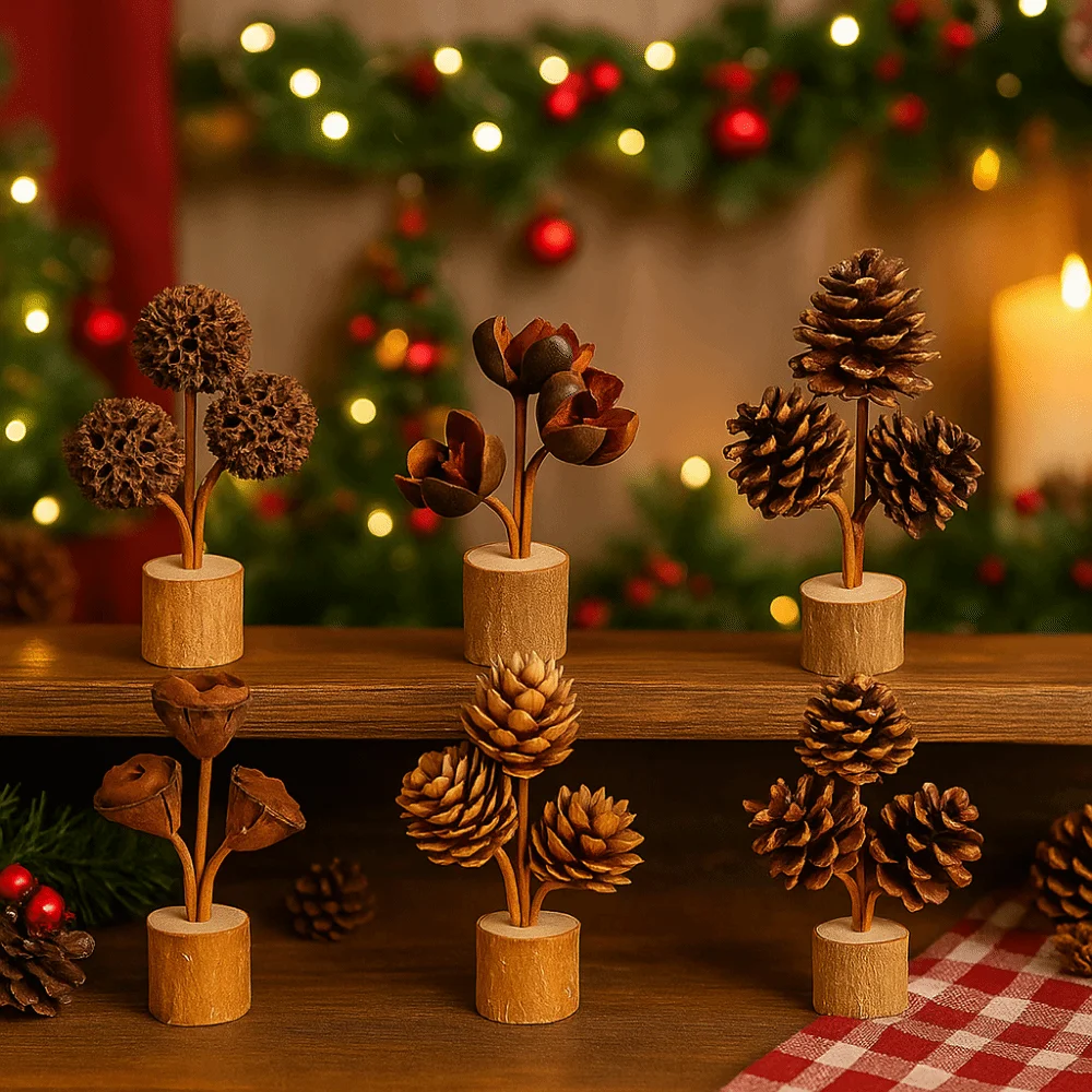

Natural Pinecone Tabletop Pine Cone Ornament Handcrafted Wood Base Christmas Tree Pendant Creating Atmosphere DIY Decoration