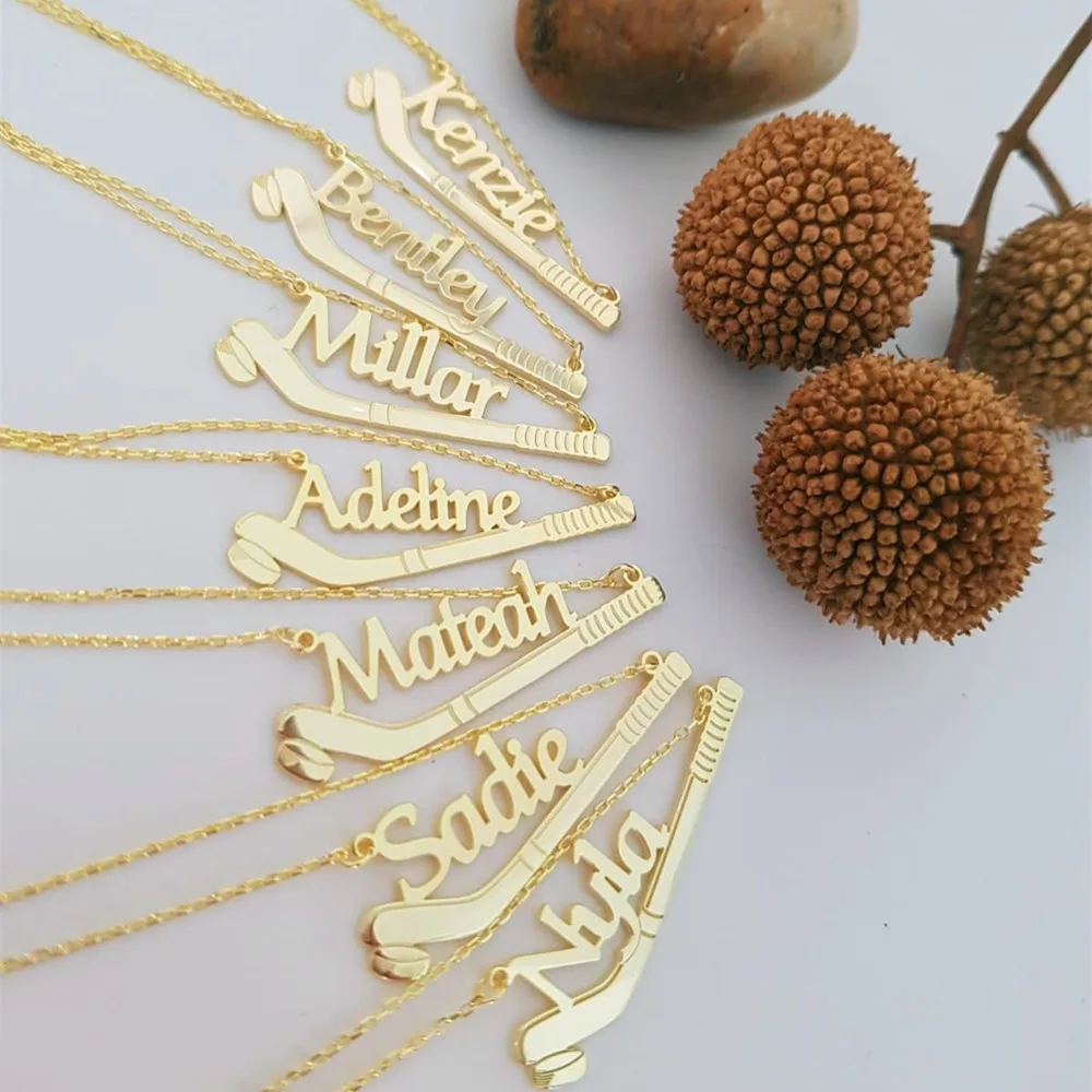 Ice Hockey Name Necklace Personalized Nameplate Sporty Necklaces Custom Hockey Player Coach Gift Hip Hop Jewelry Christmas