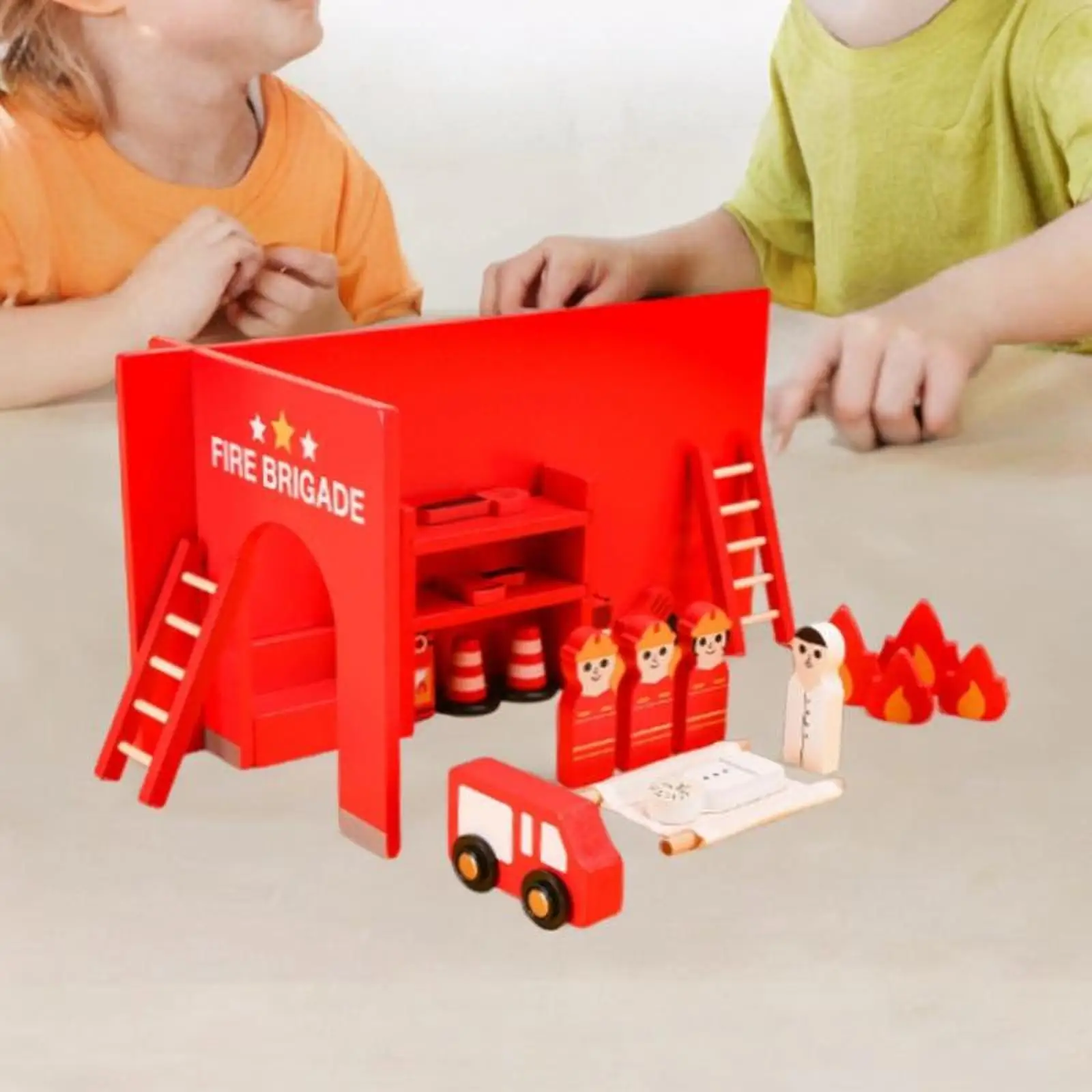 

Fire Station Playset Toys Wood Educational Learning Toys Firefighter Role Play Fireman Pretend Play for Children Boys Girls Kids