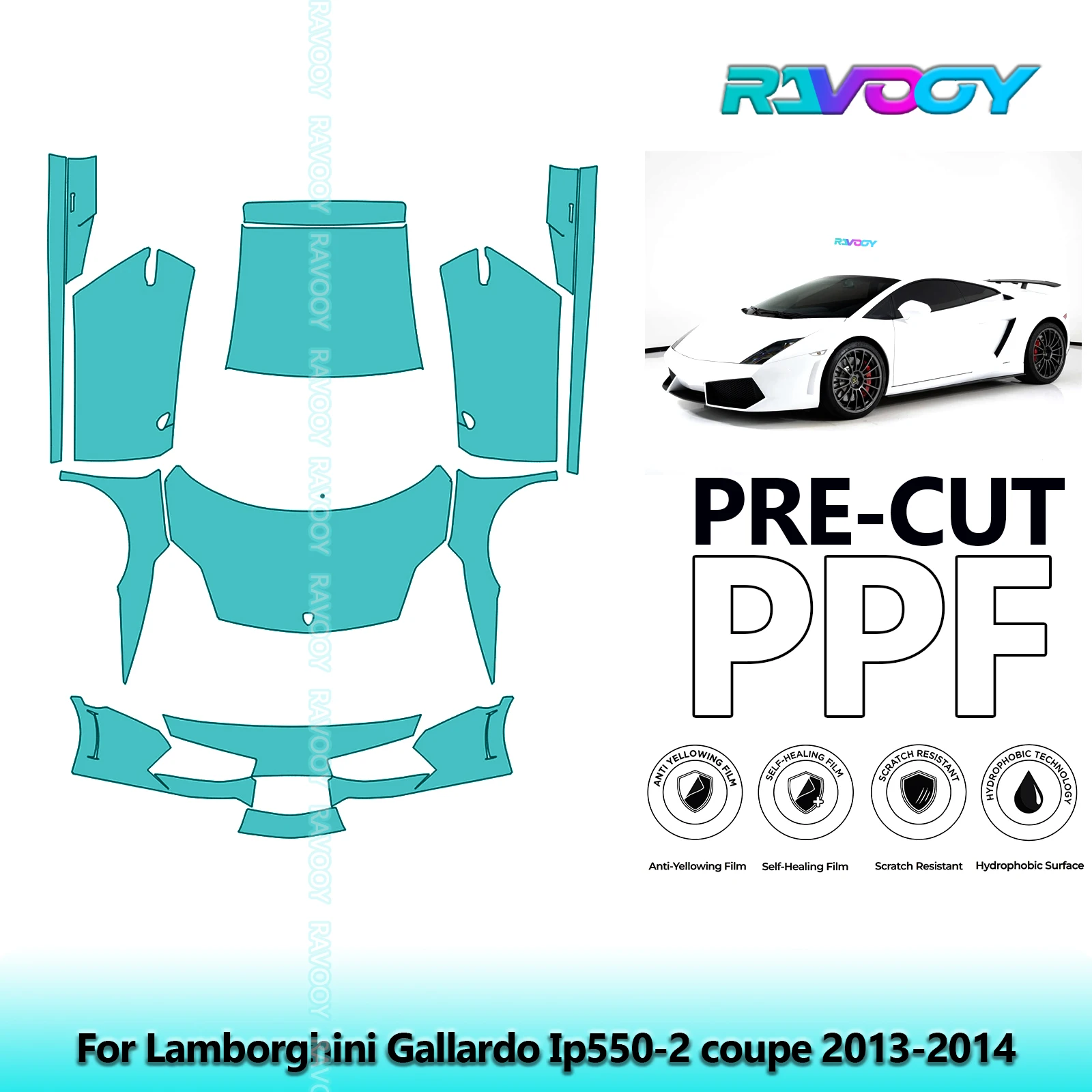 

Передний комплект автомобиля + двери + прозрачный бюстгальтер на крышу, предварительно вырезанная защитная пленка для краски PPF для Lamborghini Gallardo Ip550-2 купе 2013-2014