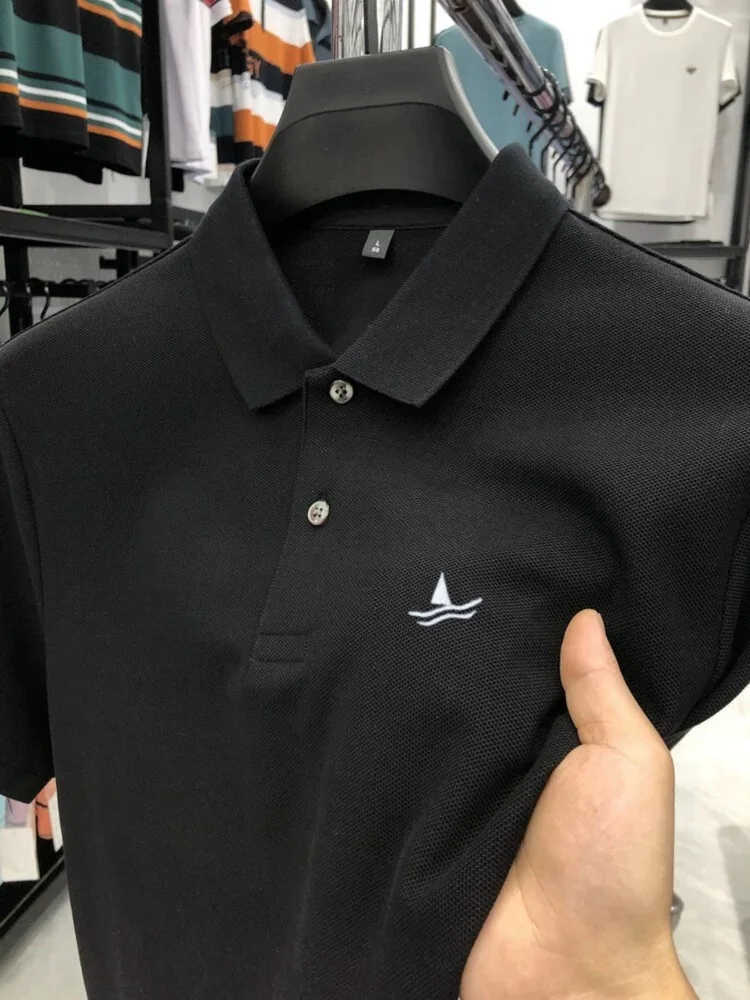

Luxury brand pure cotton men's short sleeve polo shirt trend sailboat embroidery lightweight breathable new solid color T-shirt