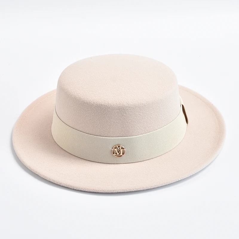 British Style Fedora Hats for Women Fashion Autumn Winter Flat Top Bow Elastic Ribbon Felt Hats Wedding Dress Jazz Cap