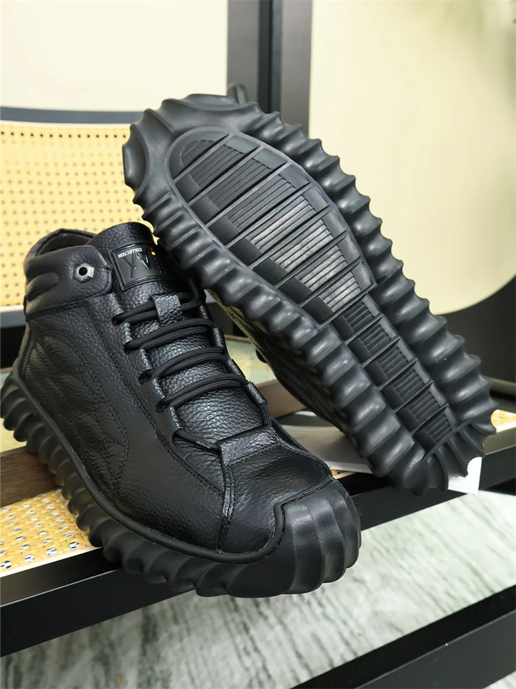 

Warm Winter Leisure Shoes for Men with Litchi Pattern Top Layer Cowhide And Australian Wool Inner Thick Bottom Rubber ...