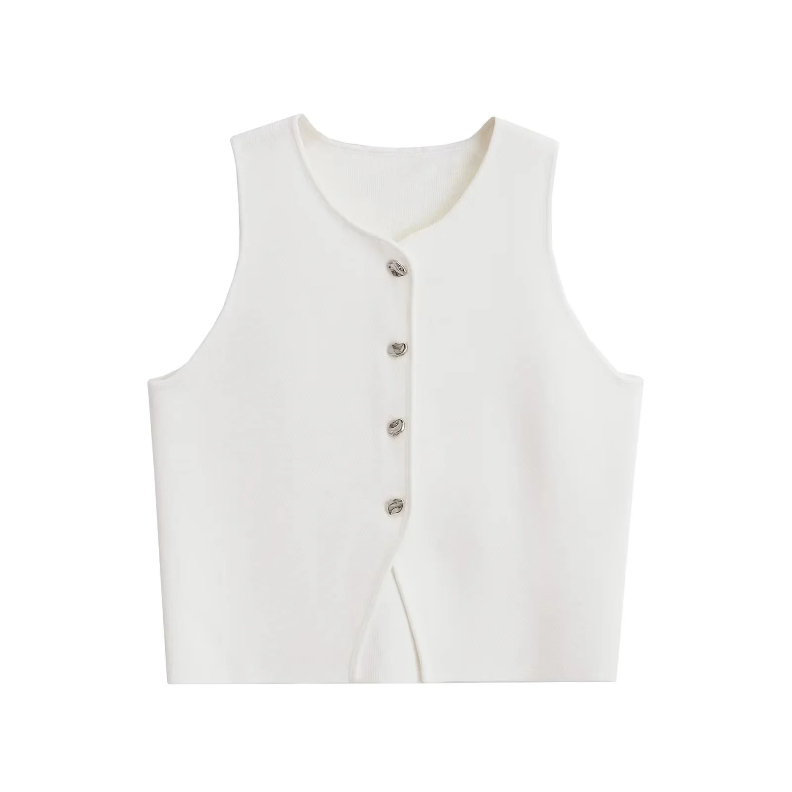 TRAF-Colete de malha sem mangas feminino, suéter fino assimétrico, branco e azul, colete curto, outono, outono, 2024