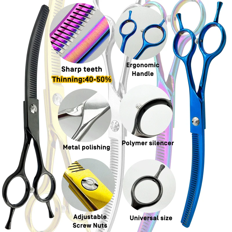7inch professional pet scissors double-tailed fishbone hairdressing cut dog grooming scissors dog beauty thinning scissors