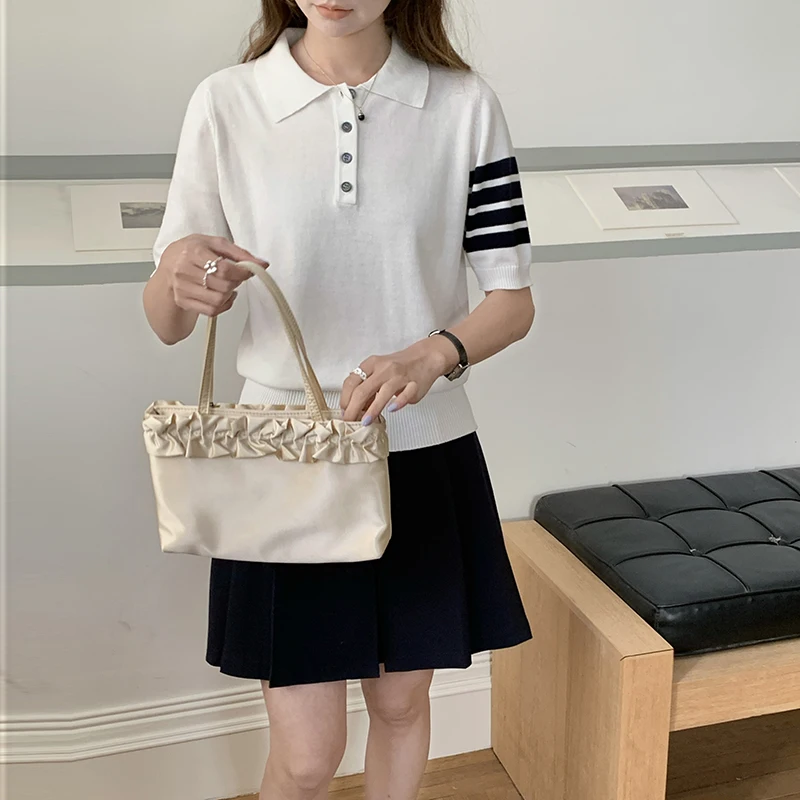 100% cotton women's short sleeved summer new women's knitted T-shirt fashionable polo collar hot selling women's T-shirt
