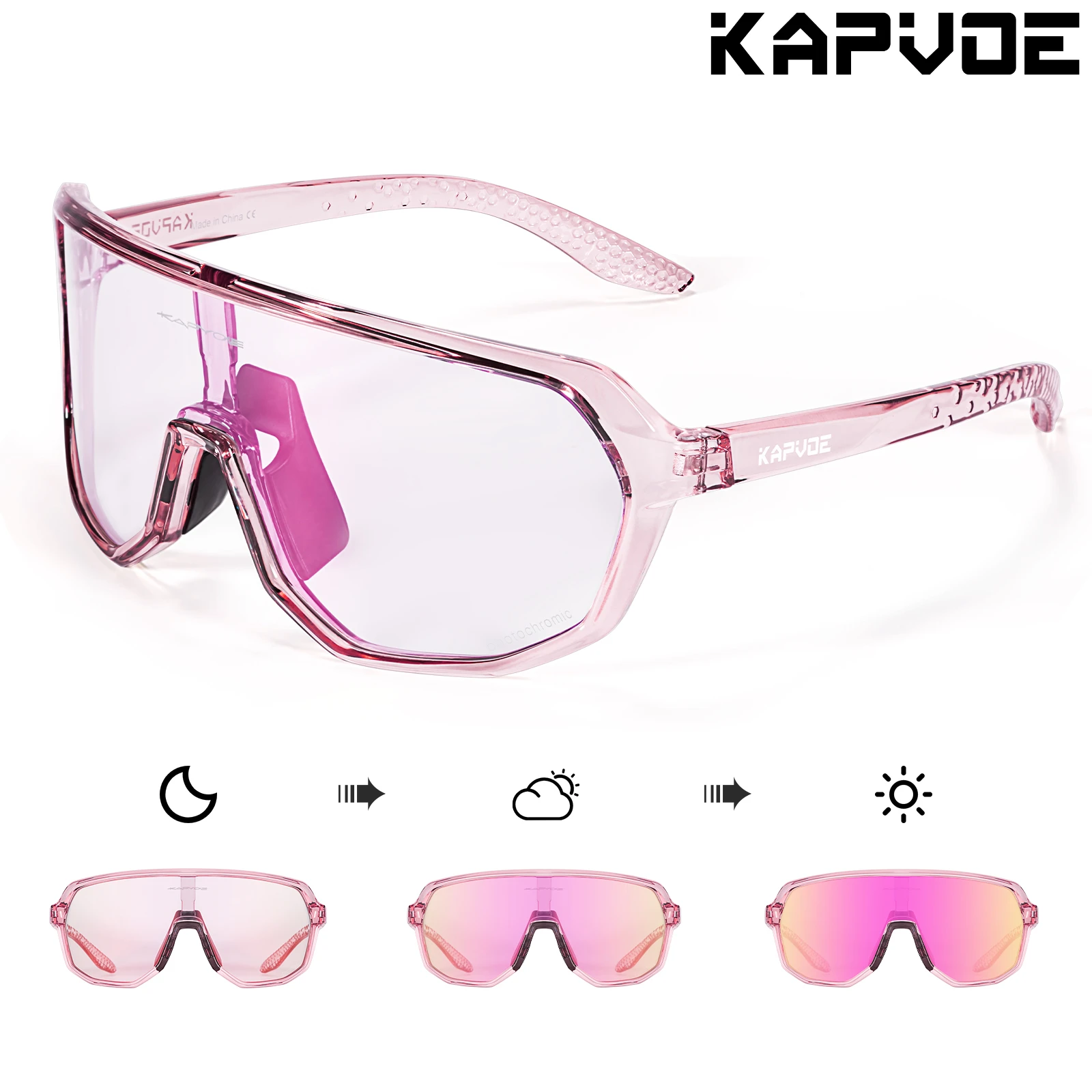 Kapvoe Pink Photochromic Cycling Sunglasses Women Luxury for Man Glasses Driving Fishing Fashion Travel Golf Women Bike Eyewear