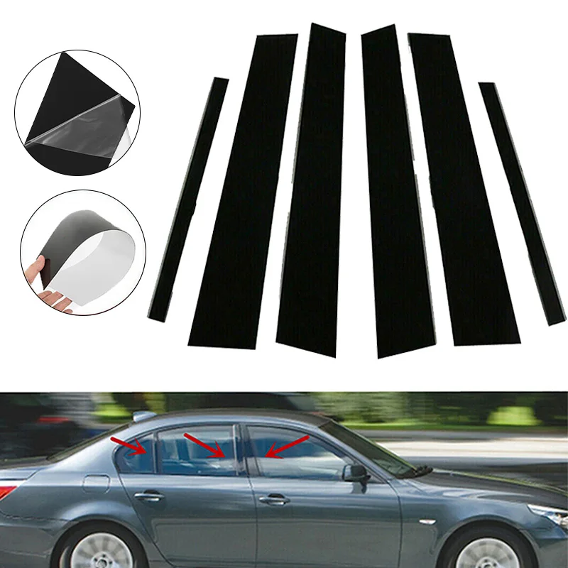 6-teiliges Set Glänzend Schwarze Fenster-Türsäulen BC-Säulenabdeckung Zierleisten Dekorationsaufkleber für BMW 5er E60 4-Türer 2003-2010