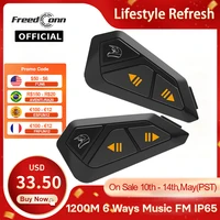 FreedConn Group-intercomunicador para motocicleta, auriculares Bluetooth, casco, música, Share, 6 vías, FM, 1200M, Intercomunicador para Moto