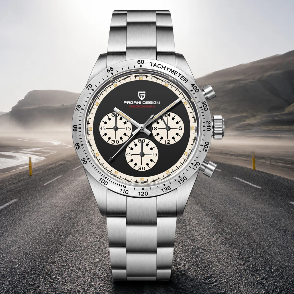 2026 New Luxury Men Quartz Watch PAGANI DESIGN 39MM Retro Sports Chronograph Wristwatch AR Sapphire Glass Full Steel Men Wrist Watch For Men Light Local Shipping