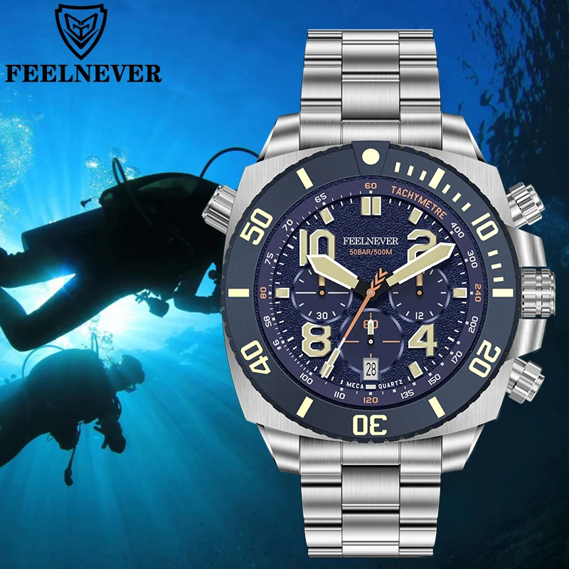 LIGE Brand FeelNever Stainless Steel Casual Sports Quartz Man Watch Sapphire Crystal Automatic Watches for Men Waterproof Clocks