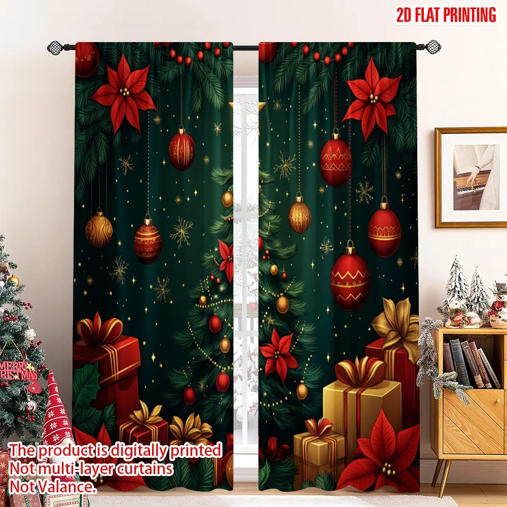 

2pcs 2D flat printing Christmas Party Curtain Christmas Tree Ornaments Festive Garland (2) Polyester Without Electricity Party