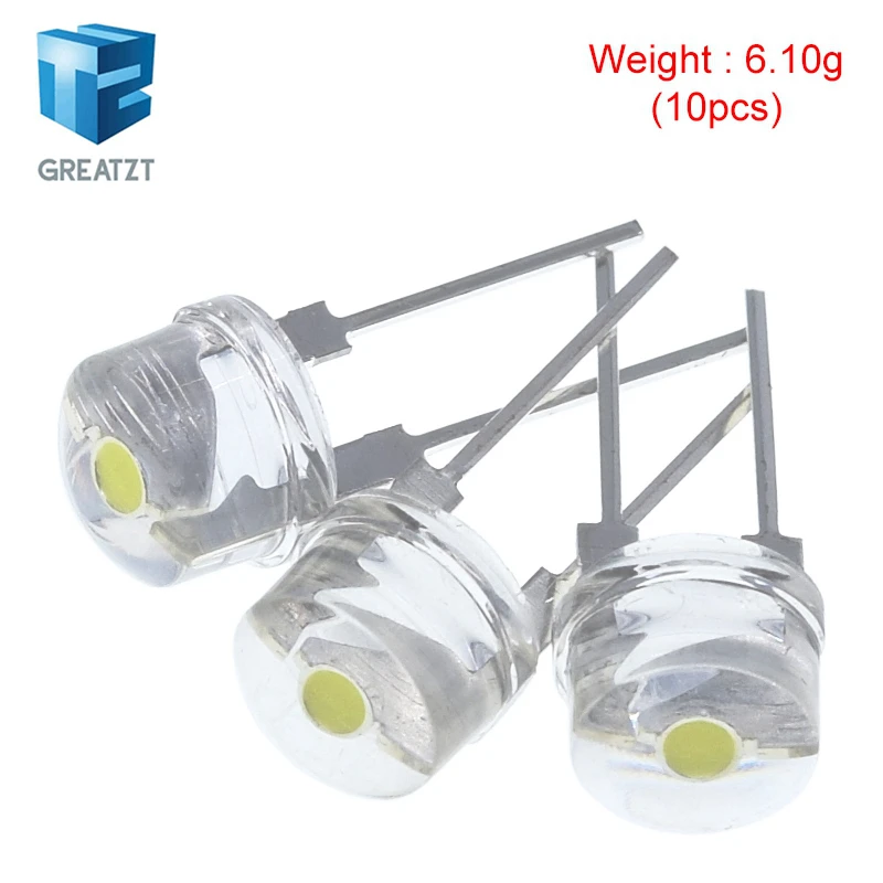 GREATZT 100PCS NEW F8 8mm 0.5W 3.0-3.2V Straw hat LED White Super bright LED lamp Wide Angle Transparent LED Lamp Strawhat LED