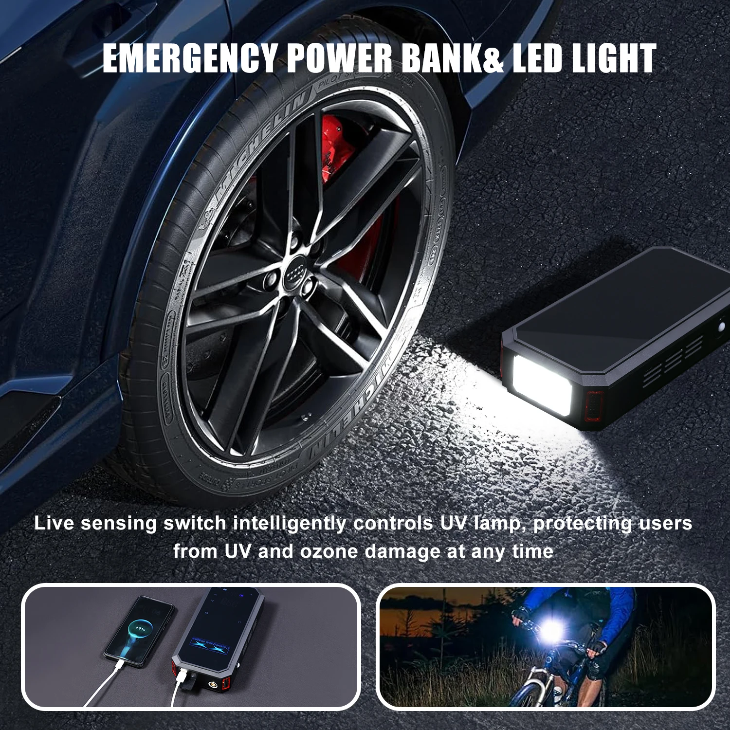 المحمولة 8000mAh 5 في 1 مضخة نفخ الإطارات إمدادات الطاقة في حالات الطوارئ سيارة التعقيم الإضاءة ملحق للسيارات الدراجات النارية الكرة #5