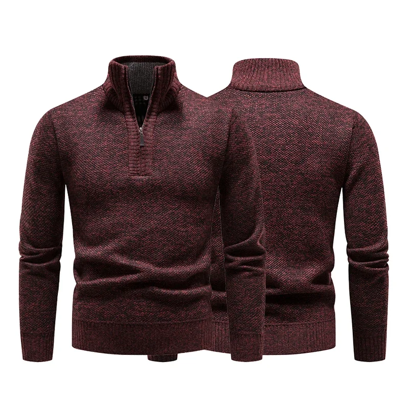 Autumn and Winter Warm Sweater Half Zipper Sweater Men's Plush Thick Coat Solid Color Knitted Sweater Large Size Sweater