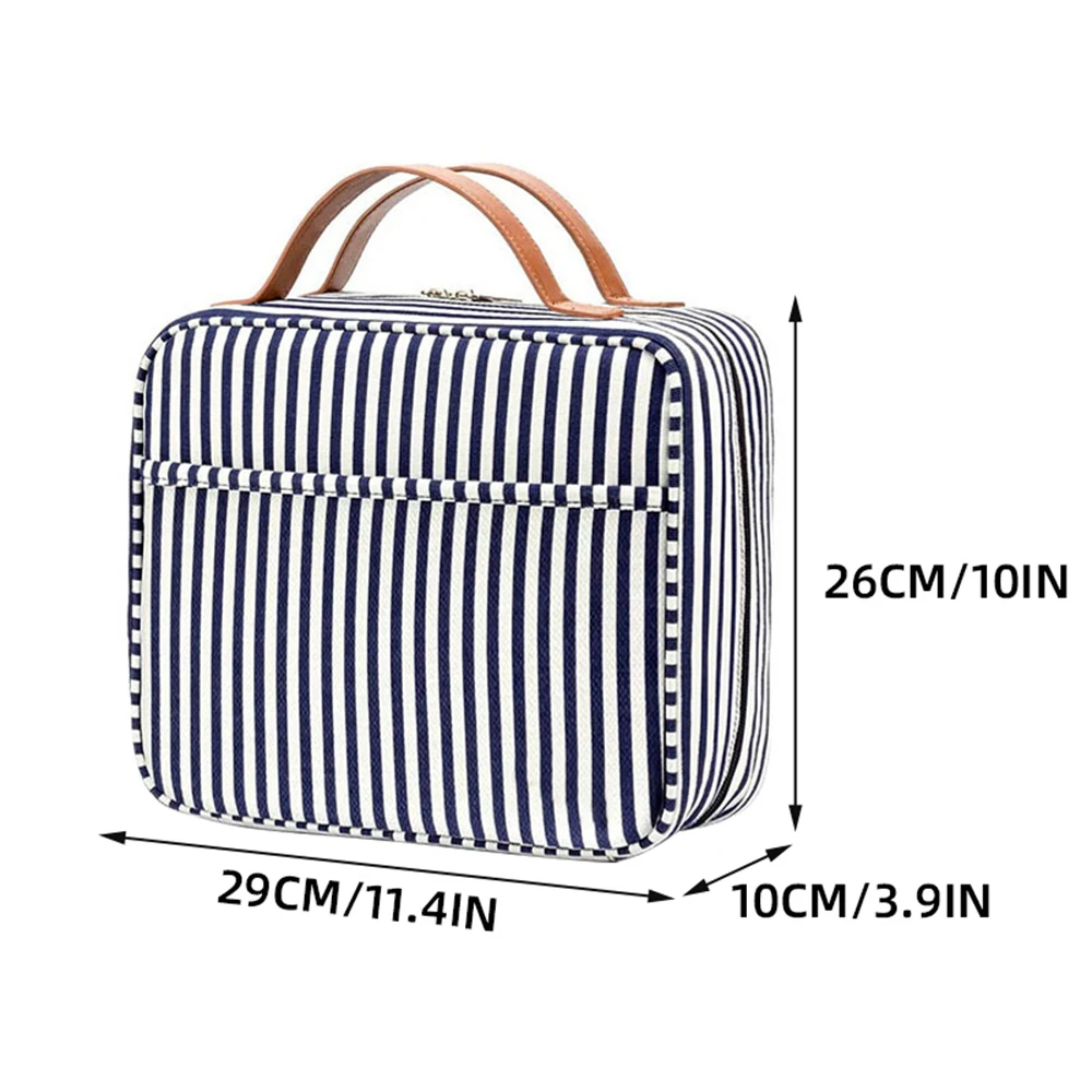 Striped canvas travel toiletry bag waterproof canvas toiletry bag dry and wet separation large capacity canvas travel toiletry b