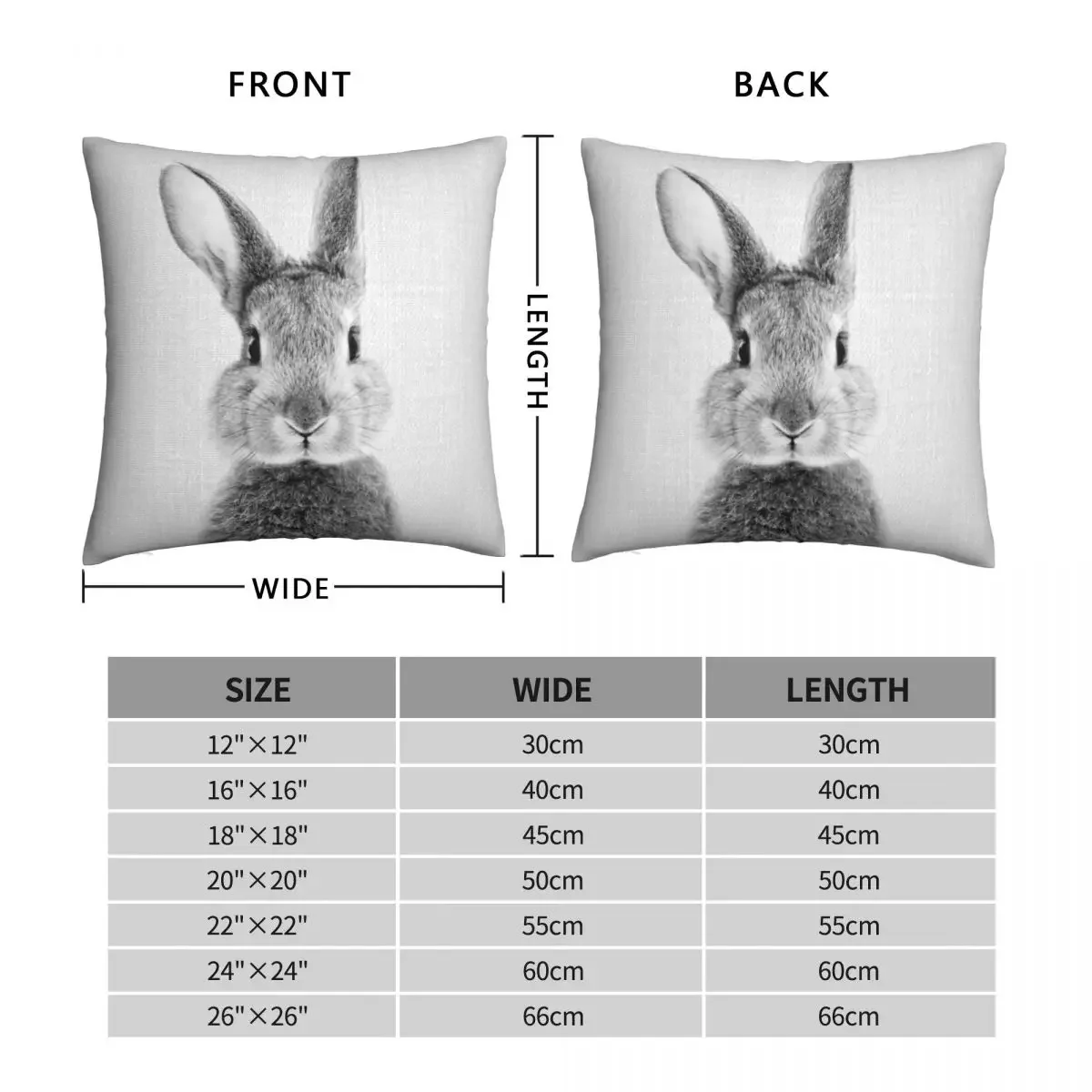 Rabbit Black White Square Pillowcase Polyester Linen Velvet Creative Zip Decor Car Cushion Cover 18