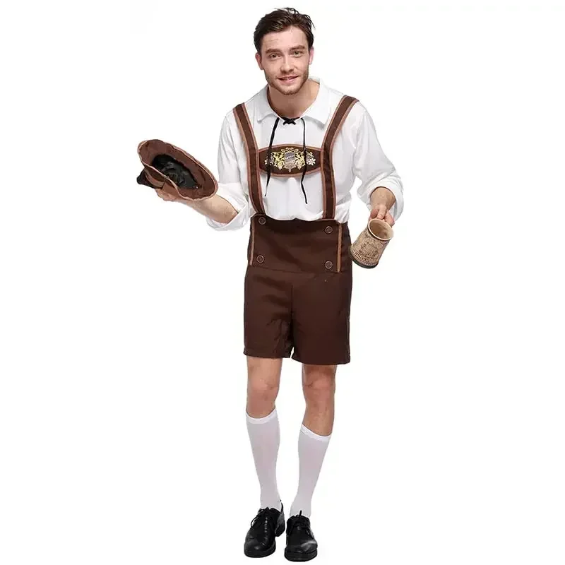

Ensemble de olympiques de pays traditionnel bavarois pour hommes, chapeau, chemise, short à bretelles, vêtements Oktoberfest,