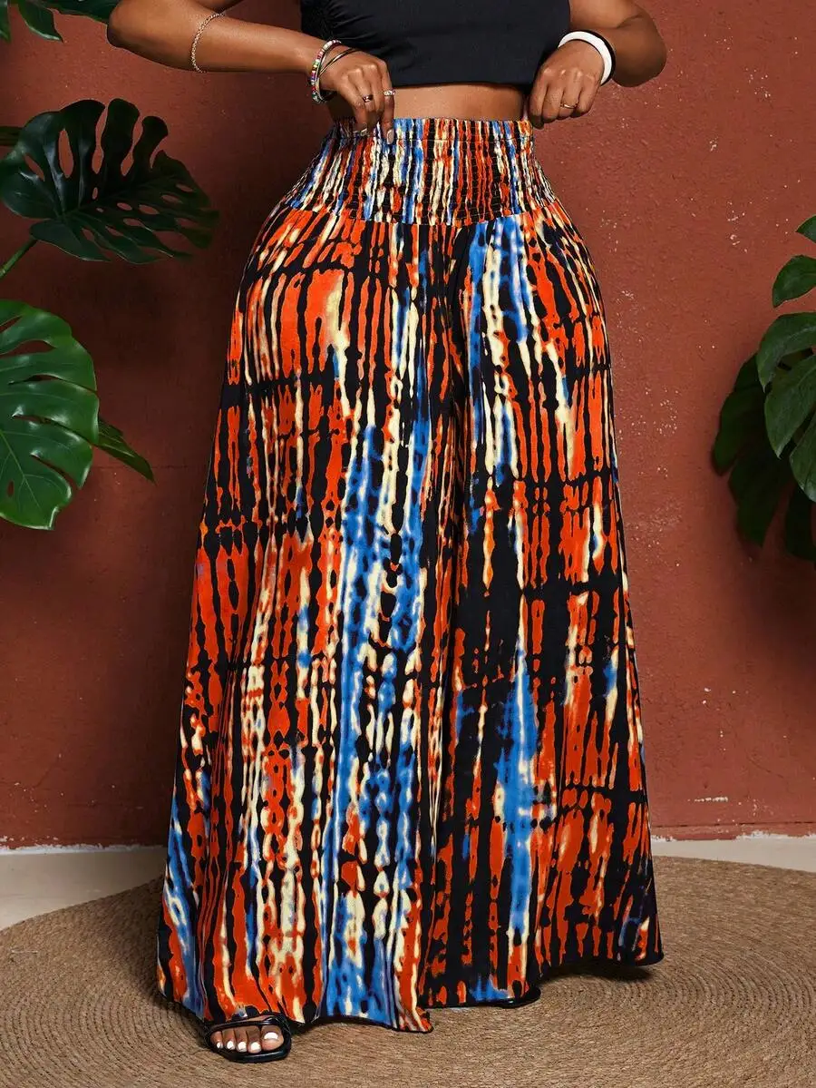

Plus Size Loose Fit Baggy Pants With Abstract Pattern For Women