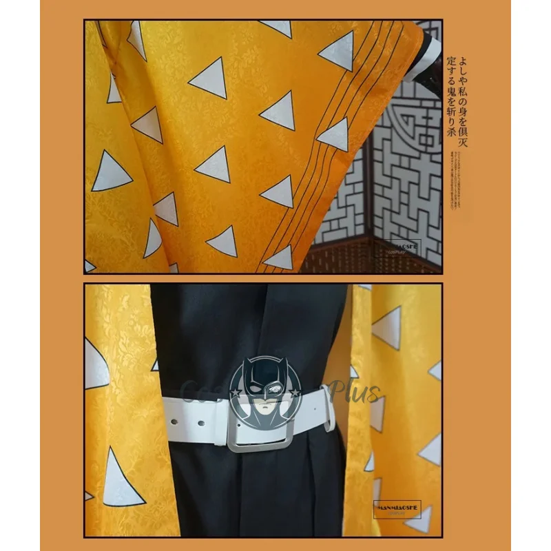 شيطان القاتل تأثيري حلي Agatsuma Zenitsu رائع الأصفر هاوري كيمونو الكبار الملابس أنيمي هالوين كرنفال حفلة موحدة