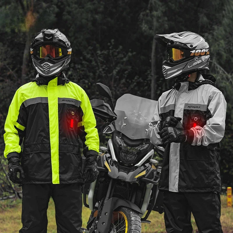 Motowolf Motorcycle Raincoat Split Set Waterproof Rain Suit Rain Clothes Carrying Reflective LED Light Quick Drying Raincoat